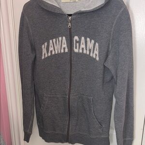 Gray Zip-Up Hoodie with KAWAGAMA Print